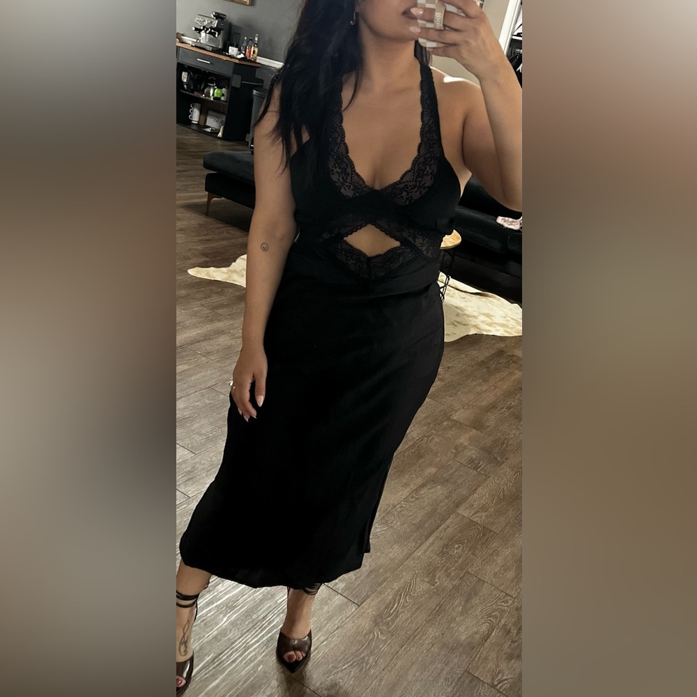 Black midi dress with lace